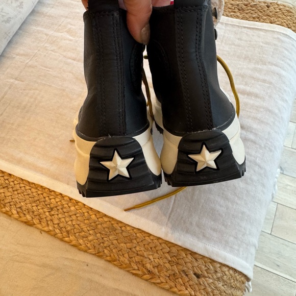 Converse Black and White High-Top Sneakers with Yellow Laces - Picture 7 of 9